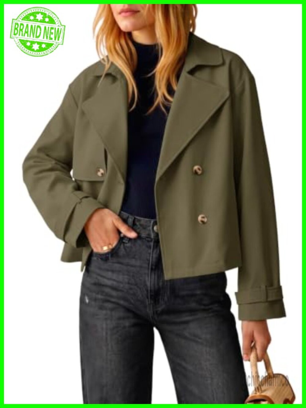 Cropped Trench Coat Womens Double Breasted Short Lightweight Jacket